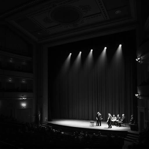 Photo en noir et blanc d'une scène de théâtre classique